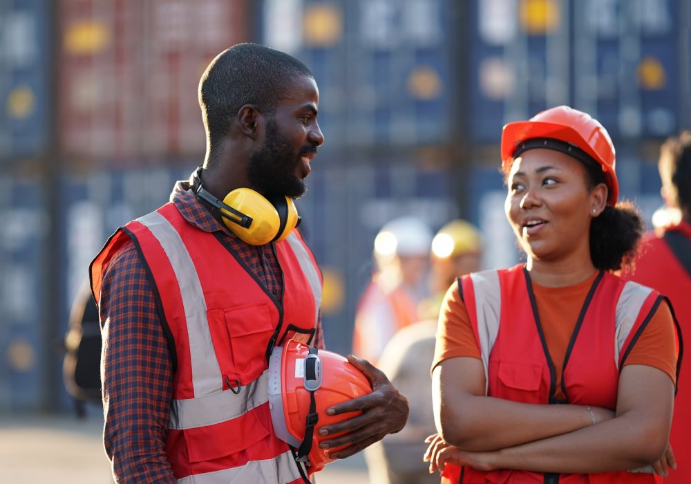 Workers at import-export warehouse